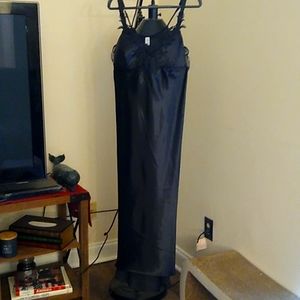 Black satin nightgown.